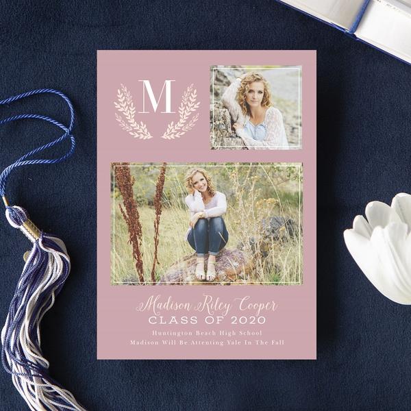 Navy Floral Announcement Card