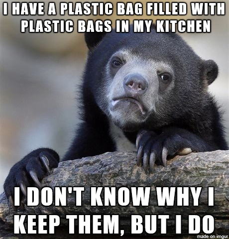 Plastic bag filled with plastic bags in kitchen
