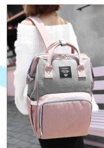 Pink and Grey Diaper Backpack Bag Front View