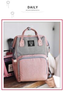 Pink and Grey Diaper Backpack Bag Front Side