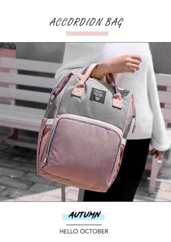 Pink and Grey Diaper Backpack Bag Handle