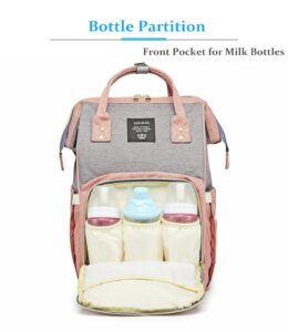 Pink and Grey Diaper Backpack Bottle Partition