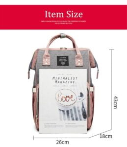 Pink and Grey Diaper Backpack Size