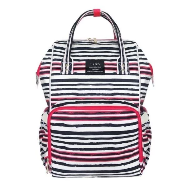 Land Diaper Backpack Bag - Black with Stripes - AmyandRose