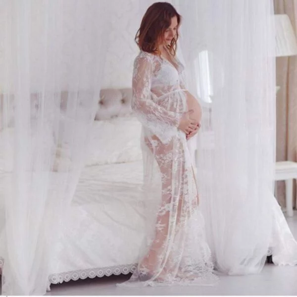 Angel Off White Maternity Dress Gown See Through