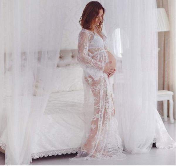 Casual Maternity Dresses - AmyandRose See thru maternity gown white