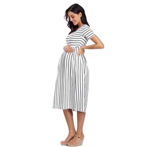 Casual Maternity Dresses - AmyandRose strip maternity dress