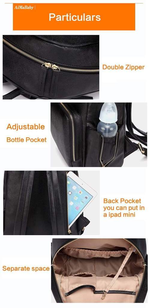 Janet Leather Diaper Backpack Bag Back Adjustable Bottle Pocket