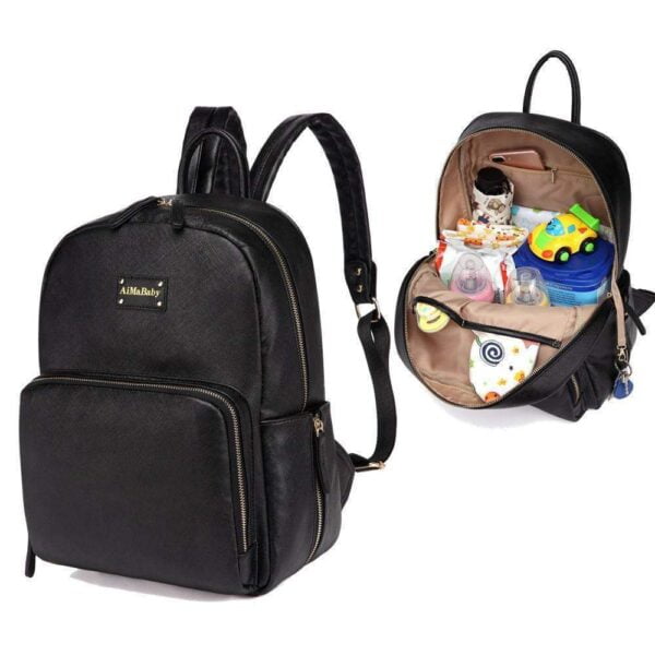 Janet Leather Diaper Backpack Bag Black