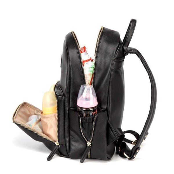 Janet Leather Diaper Backpack Bag Side Black