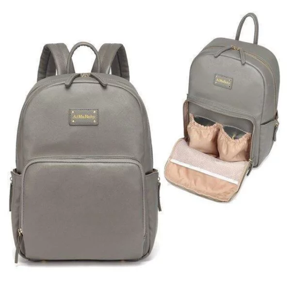 Janet Leather Diaper Backpack Bag Grey