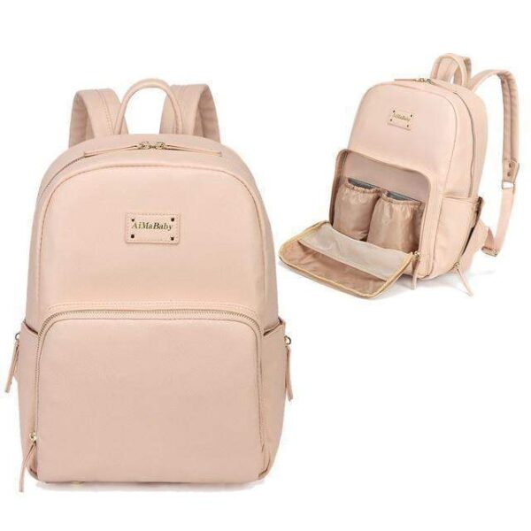 Janet Leather Diaper Backpack Bag Pink