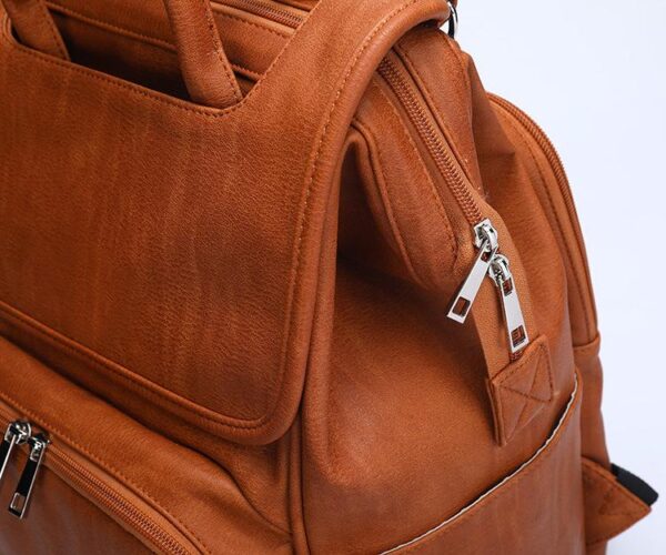 Leather Diaper Backpack Zipper