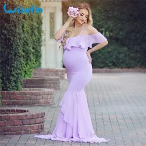 Long Maternity dress for baby shower lavender
