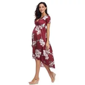 Floral Fitted Maternity Dress Maroon