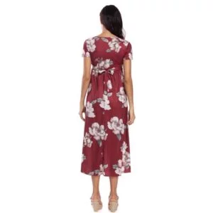 Floral Fitted Maternity Dress Maroon Back