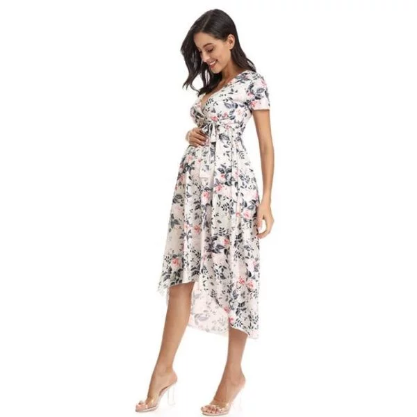 Floral Fitted Maternity Dress White