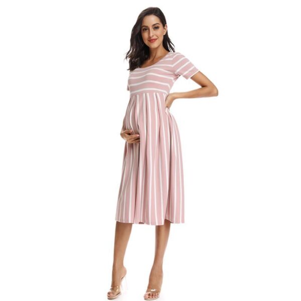 Striped Maternity Dress Peach