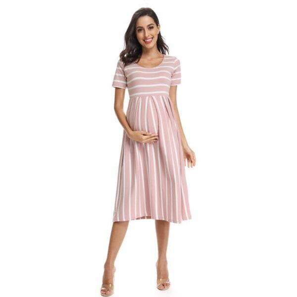 Striped Maternity Dress Peach Front