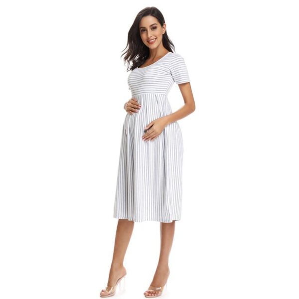 Striped Maternity Dress White