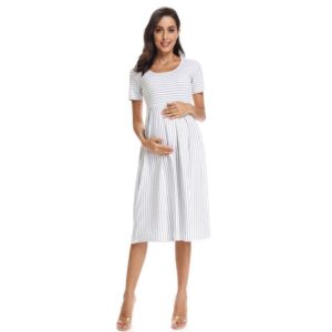 Striped Maternity Dress White Front