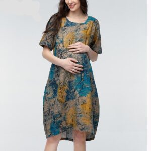 Vintage Maternity Dress Blue Model Closeup